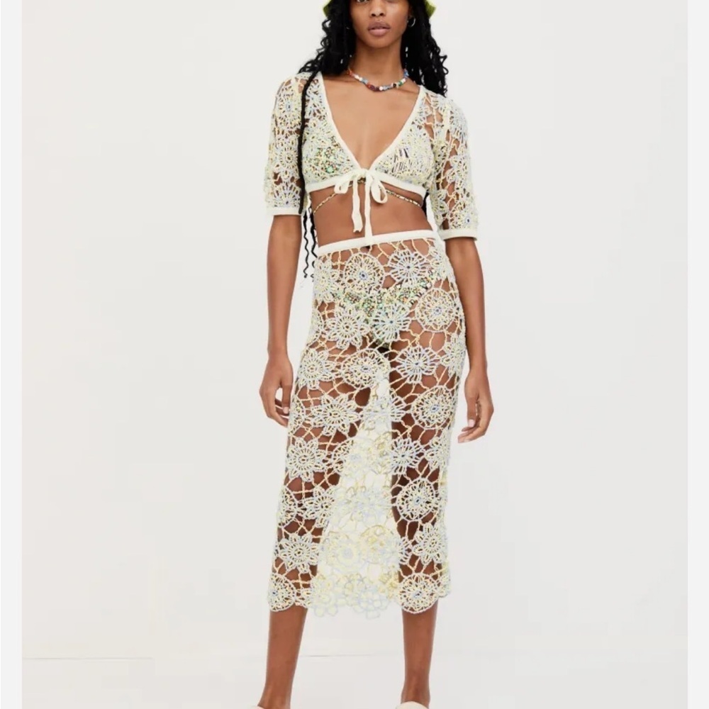 For Love And Lemons Sophia Crochet set skirt crop top dress outfit NWT XS